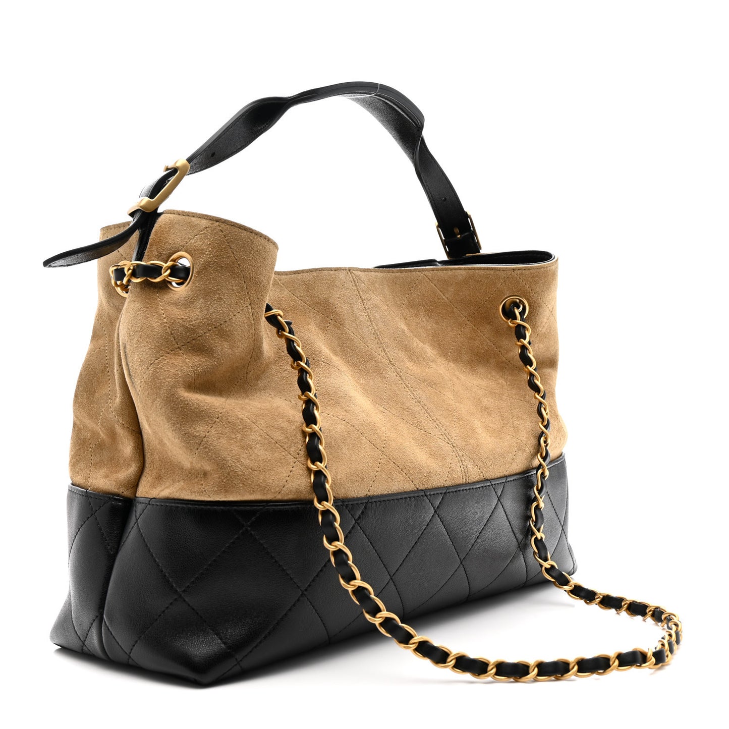 Suede Calfskin Shiny Lambskin Quilted Small Coco Base Shopping Bag Beige Black