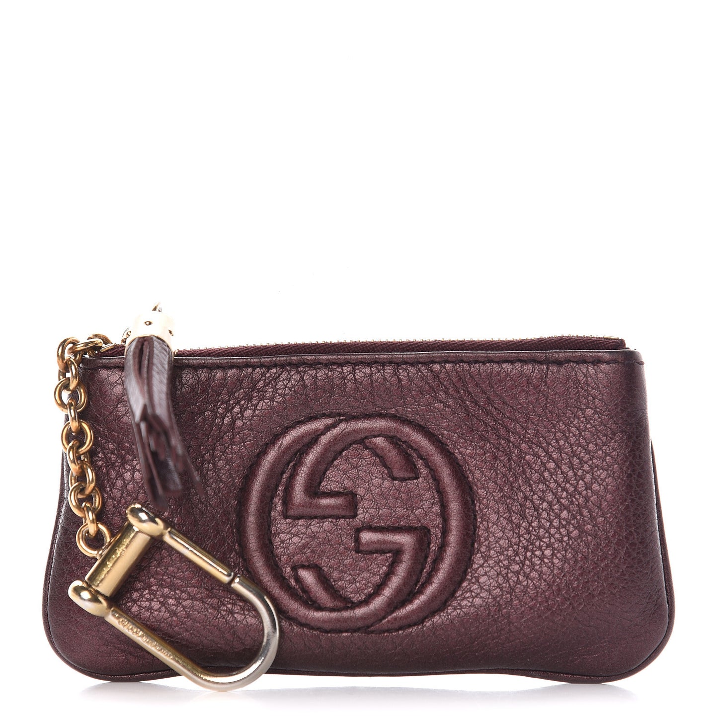 Metallic Pebbled Calfskin Soho Key Case Burgundy