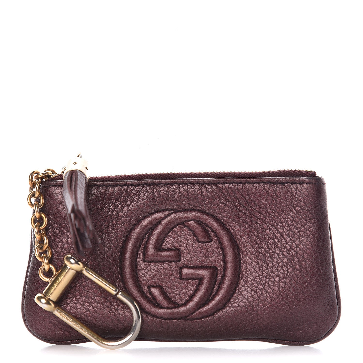 Gucci Metallic Pebbled Calfskin Soho Key Case Burgundy 1 of 9