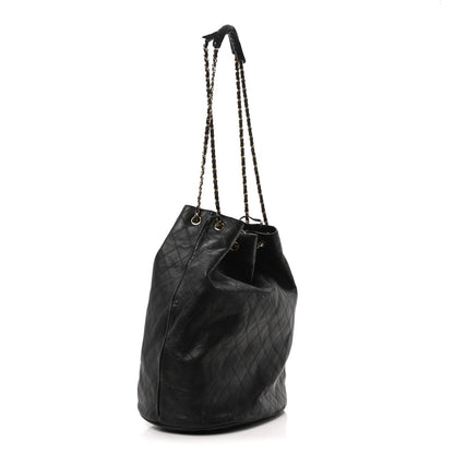Chanel Lambskin Quilted Drawstring Bucket Bag Black 3 of 11