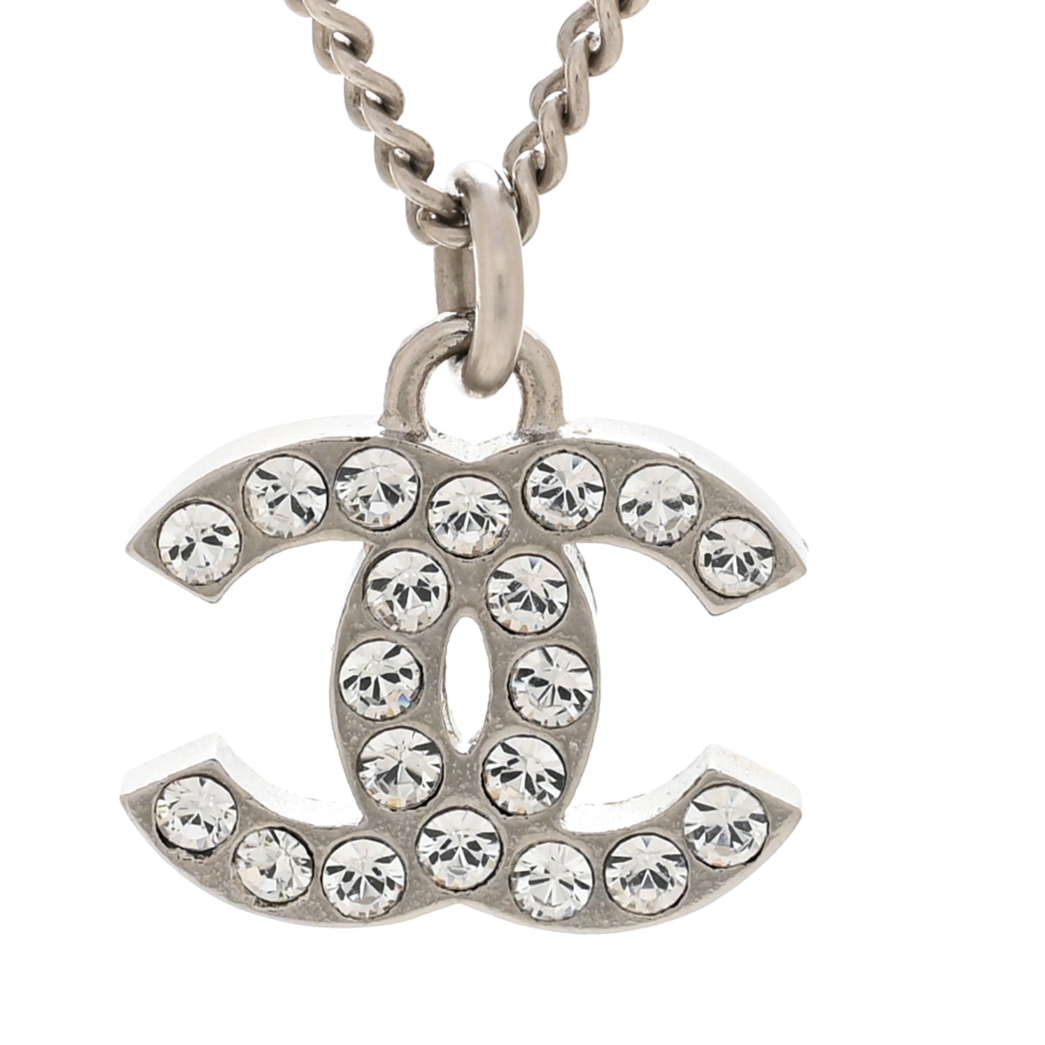 Chanel Crystal Timeless CC Necklace Silver 4 of 6