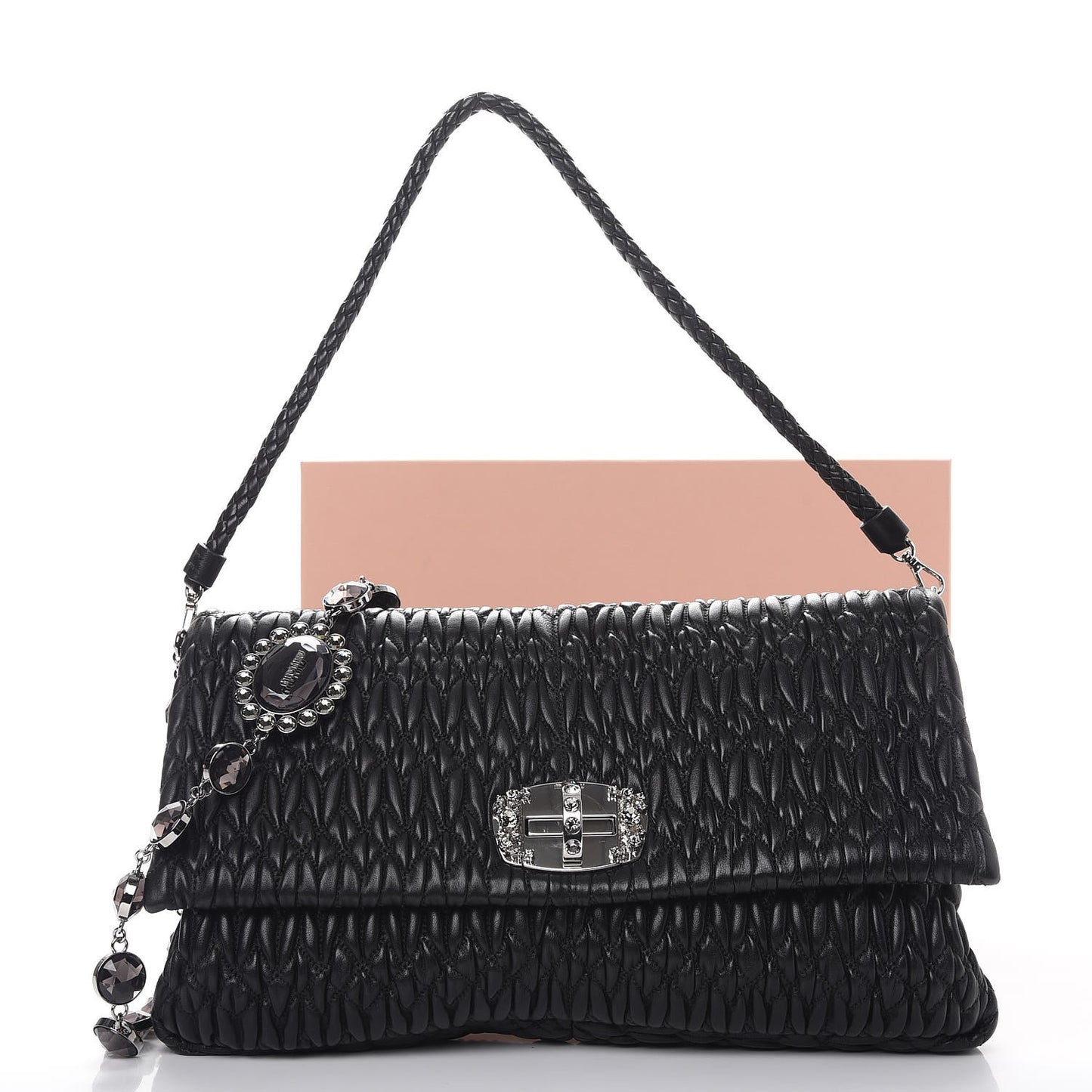 Nappa Matelasse Crystal Flap Clutch Black