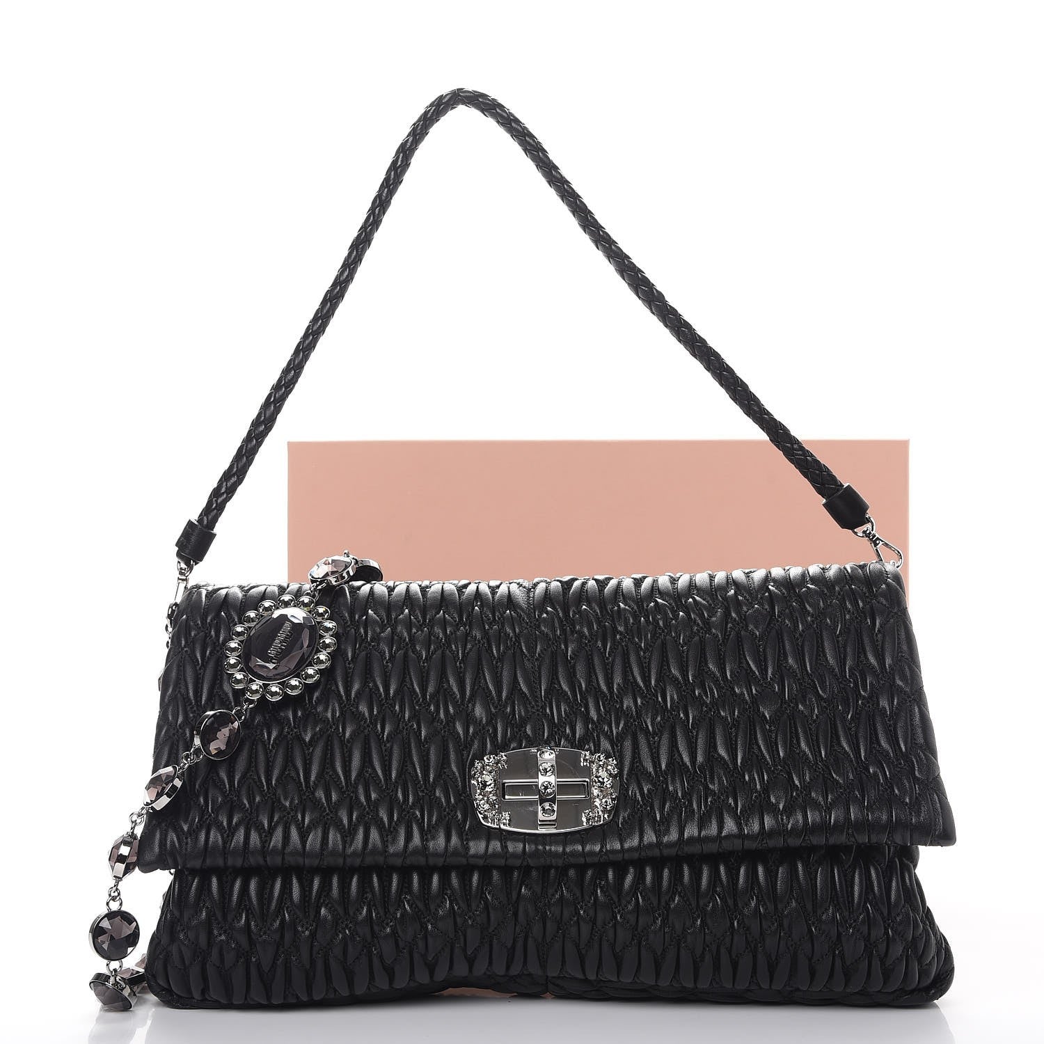 Miu Miu Nappa Matelasse Crystal Flap Clutch Black 9 of 9