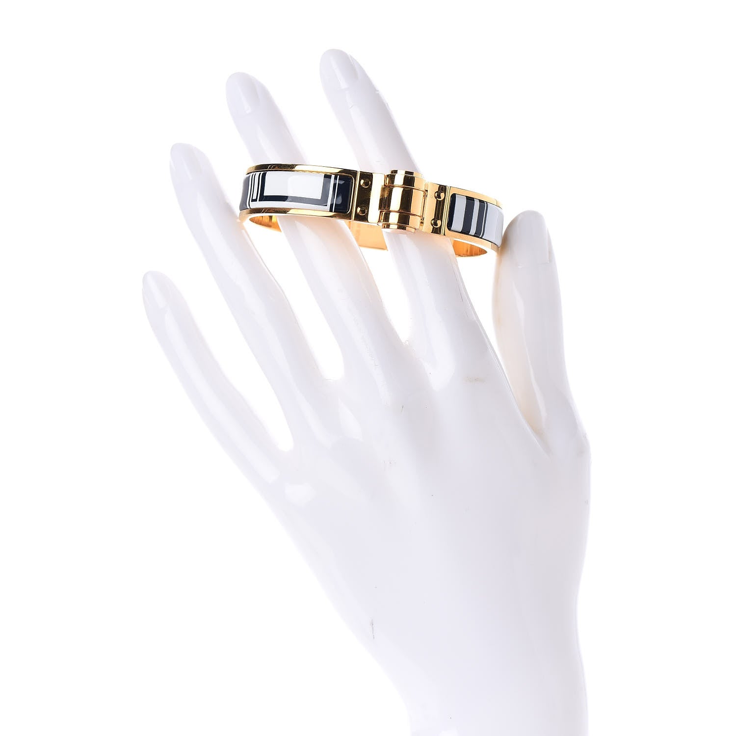 Hermes Enamel Printed Narrow Charniere Le Coupes Tattoo Hinged Bracelet S Positif Negatif 2 of 5