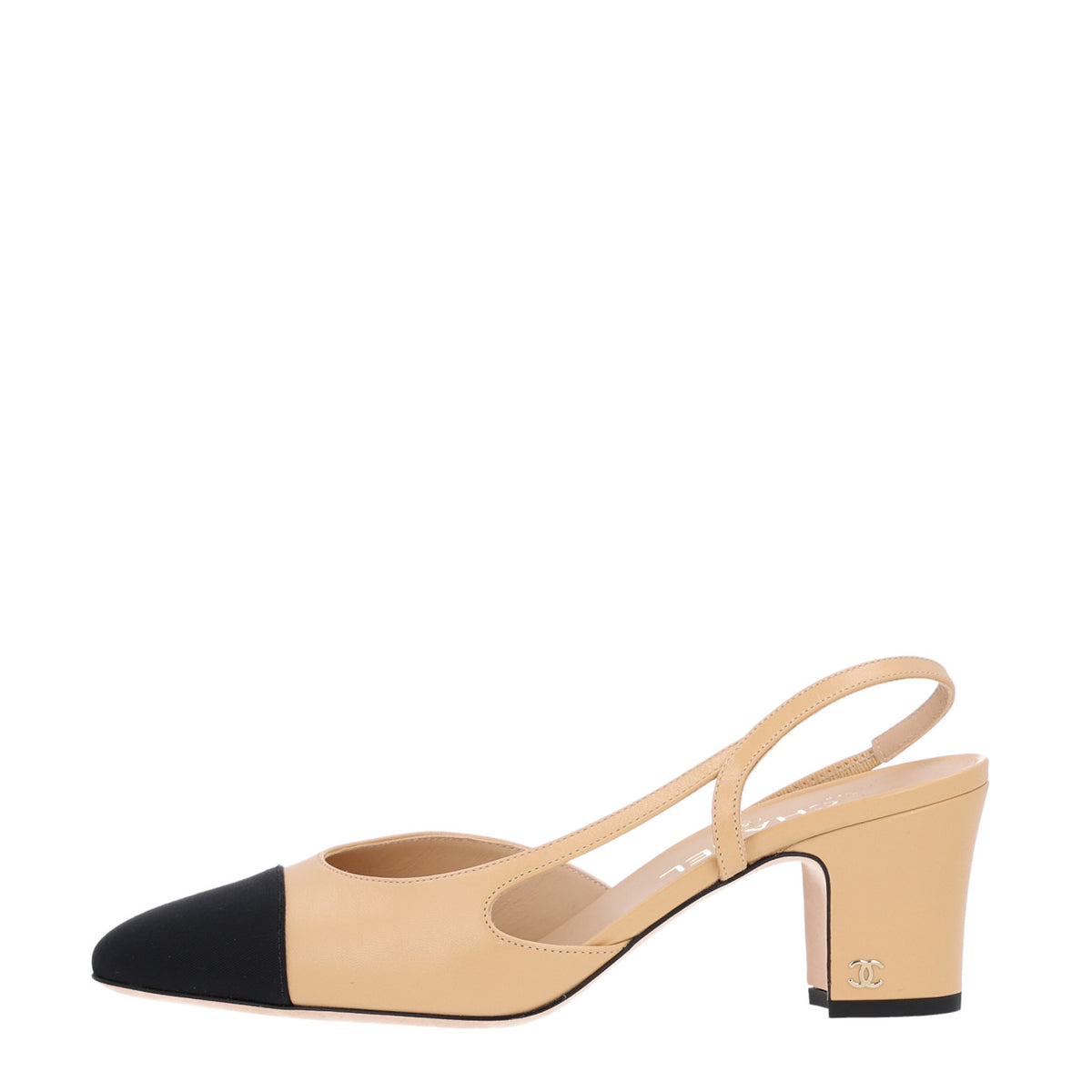 Chanel Goatskin Grosgrain Cap Toe CC Slingback Pumps 40 Beige Black 1 of 11