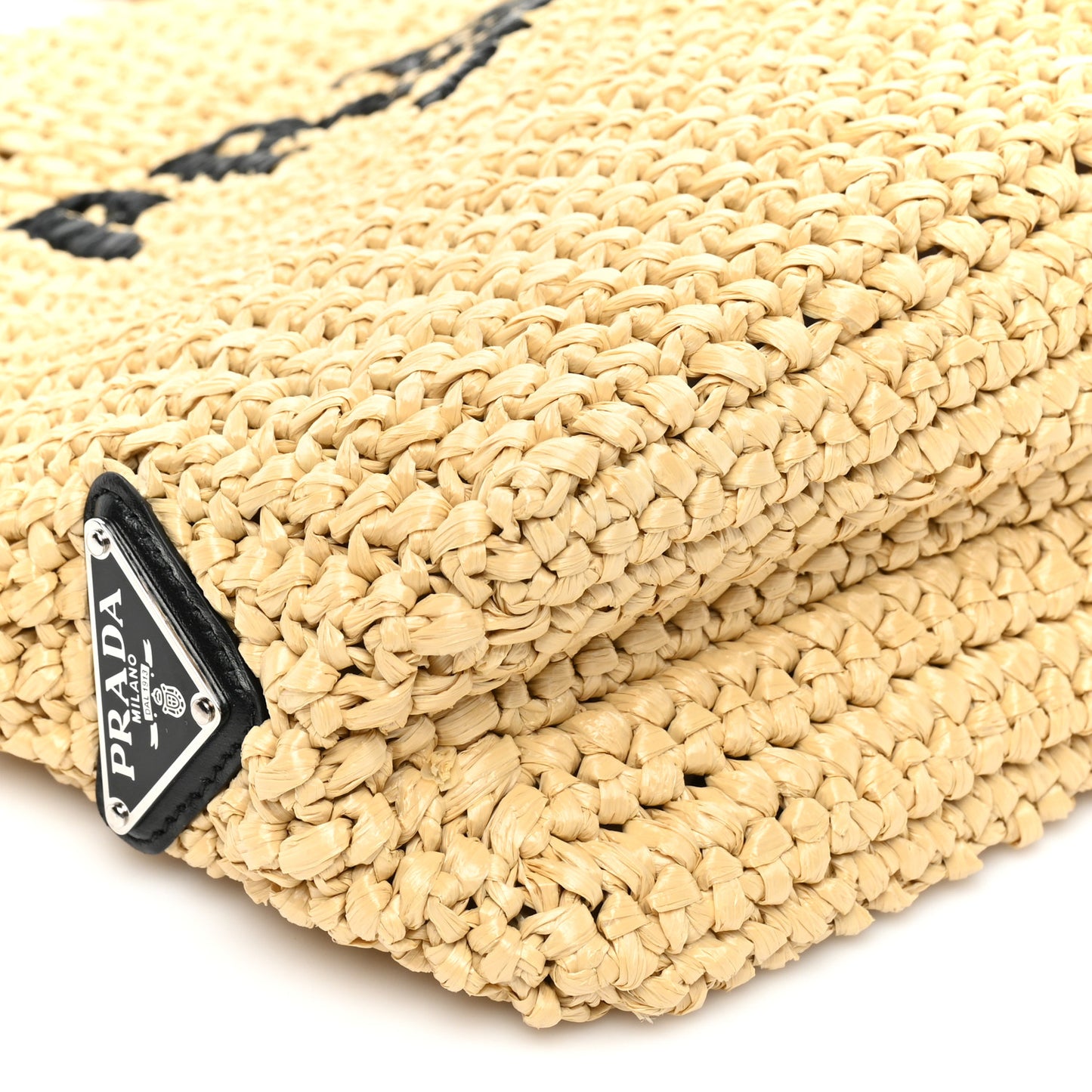 Yarn Raffia Effect Crochet Embroidered Small Logo Tote Naturale