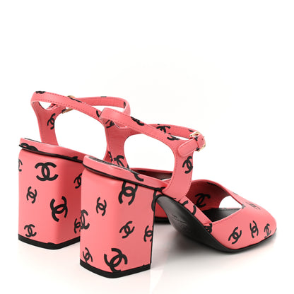 Chanel Printed Lambskin CC Sandals 40 Pink Black 4 of 10