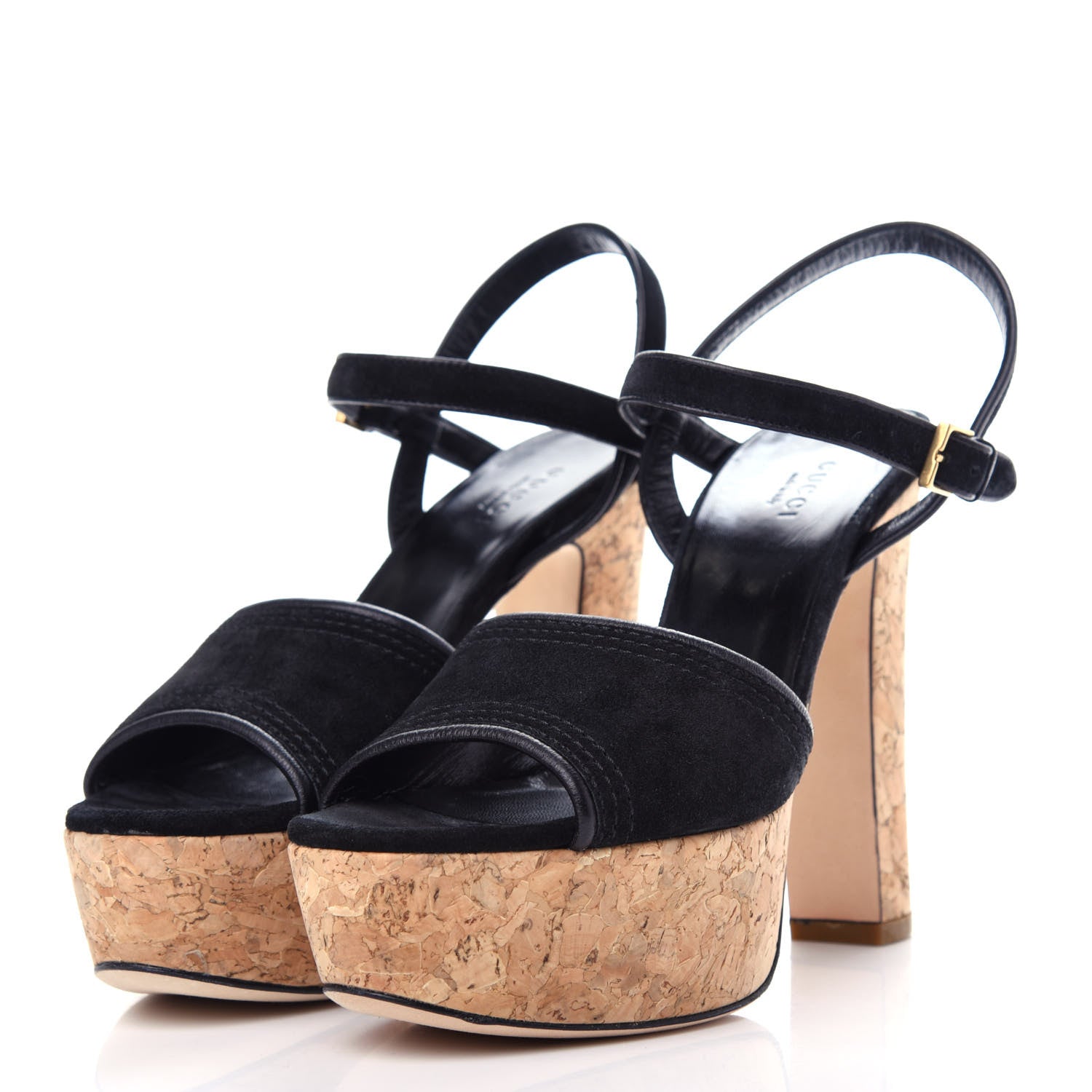 Gucci Suede Cork Platform Sandal 37.5 Black 3 of 11