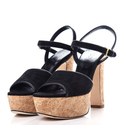 Gucci Suede Cork Platform Sandal 37.5 Black 3 of 11