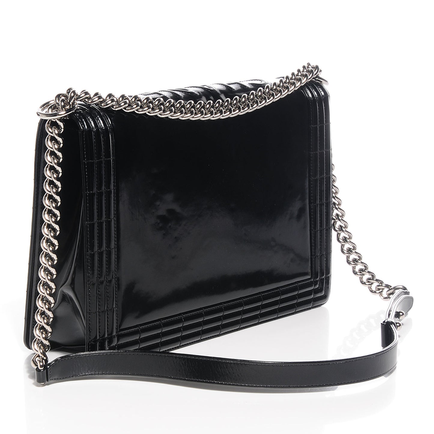 Glazed Calfskin Large Boy Flap Black