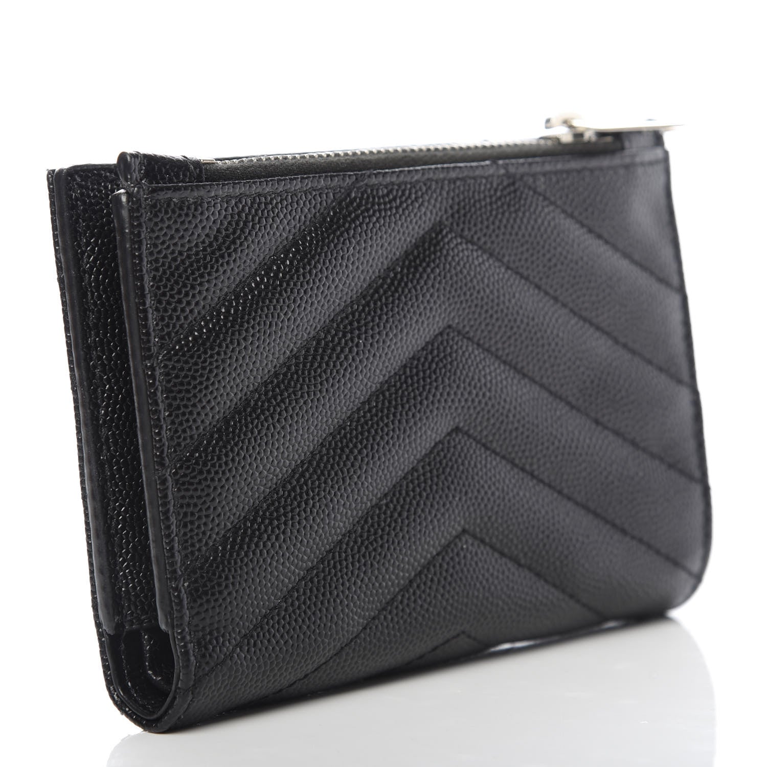 Saint Laurent Grain De Poudre Matelasse Chevron Monogram Zipped Two-Part Wallet Black 3 of 9