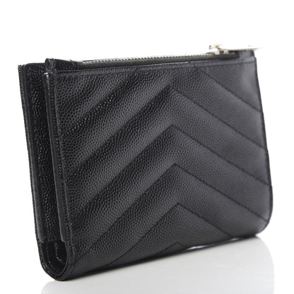 Saint Laurent Grain De Poudre Matelasse Chevron Monogram Zipped Two-Part Wallet Black 3 of 9