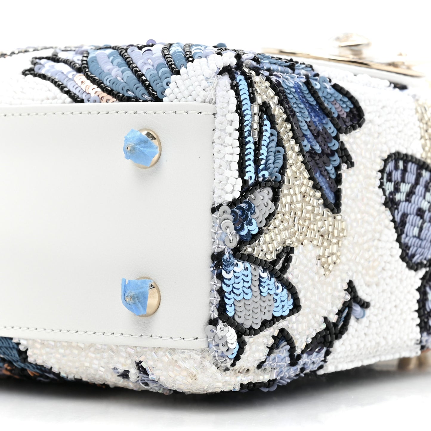 Calfskin Toile De Jouy Beaded Sequin Embroidered Small Mexico Lady Dior White Pastel Midnight Blue