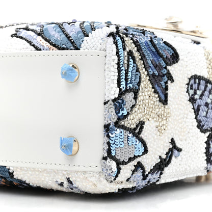 Christian Dior Calfskin Toile De Jouy Beaded Sequin Embroidered Small Mexico Lady Dior White Pastel Midnight Blue 8 of 9