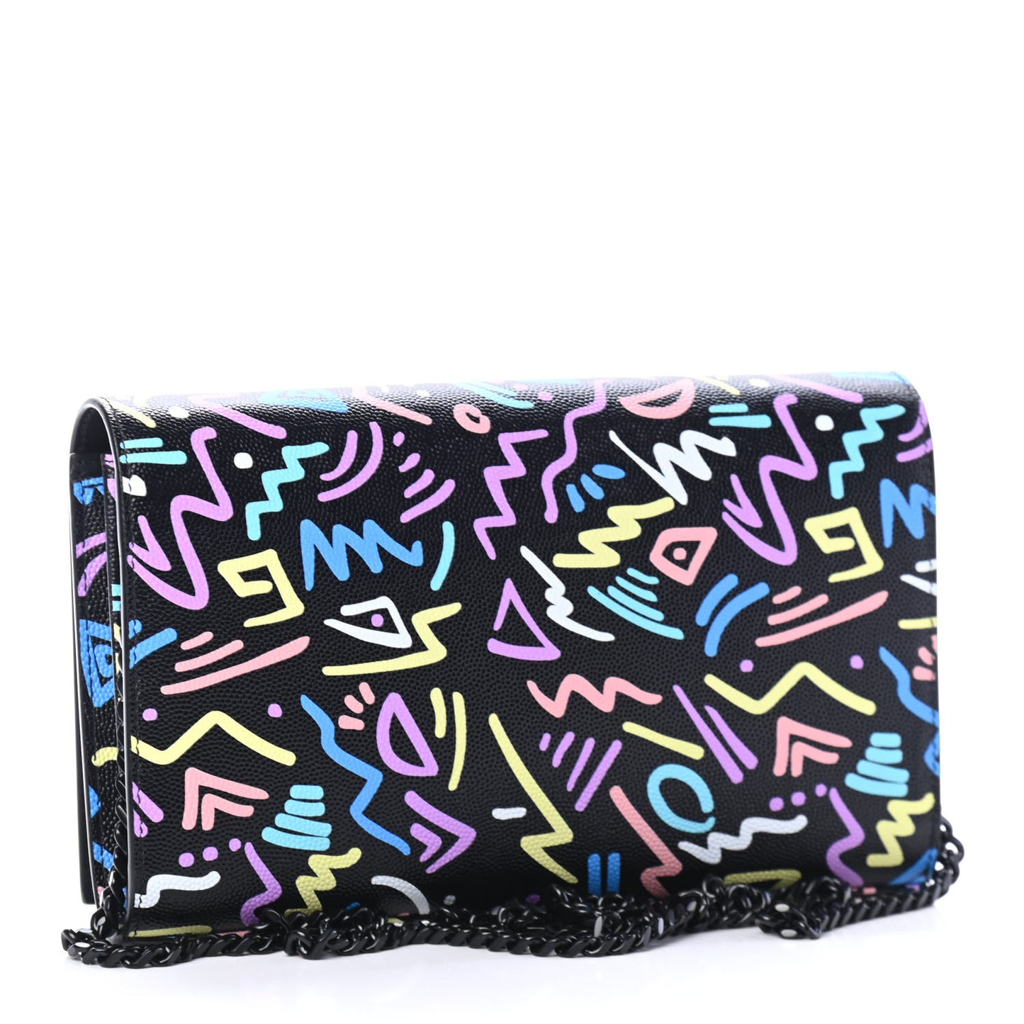 Grain De Poudre Medium Classic Monogram Multicolor Graphic Print Chain Wallet Black