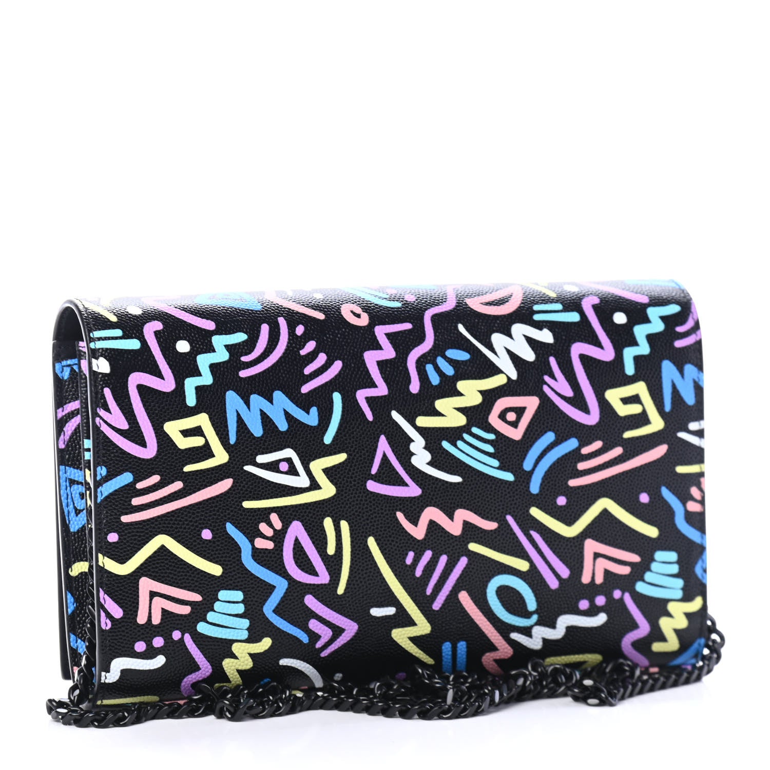 Saint Laurent Grain De Poudre Medium Classic Monogram Multicolor Graphic Print Chain Wallet Black 2 of 4