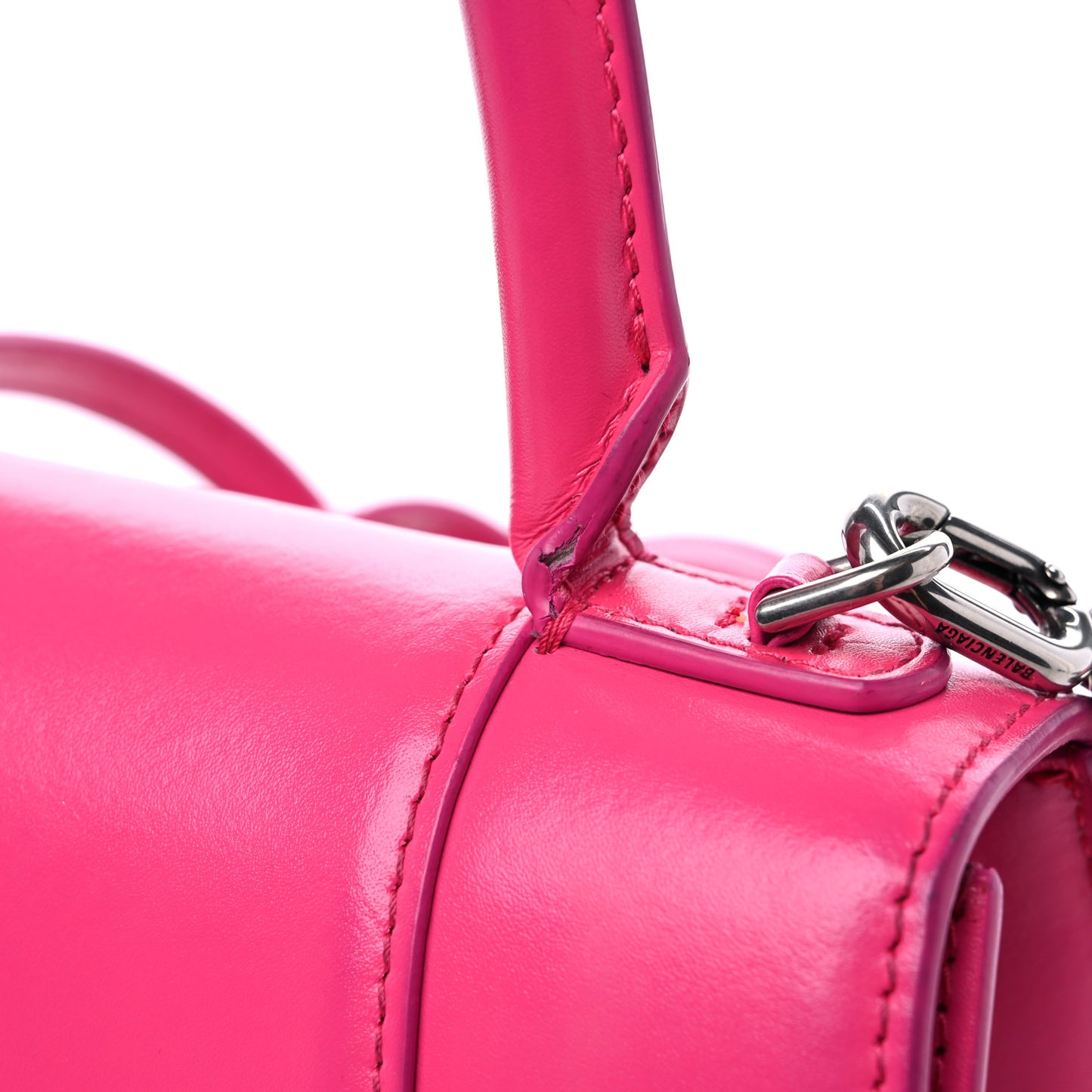 Shiny Box Calfskin Small Hourglass Top Handle Bag Acid Fuchsia