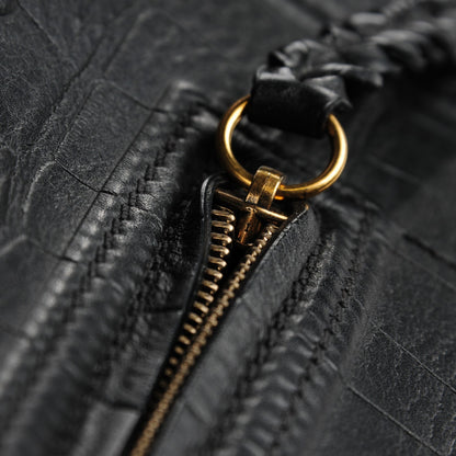 Celine Crocodile Embossed Calfskin Medium Phantom Luggage Black 8 of 8