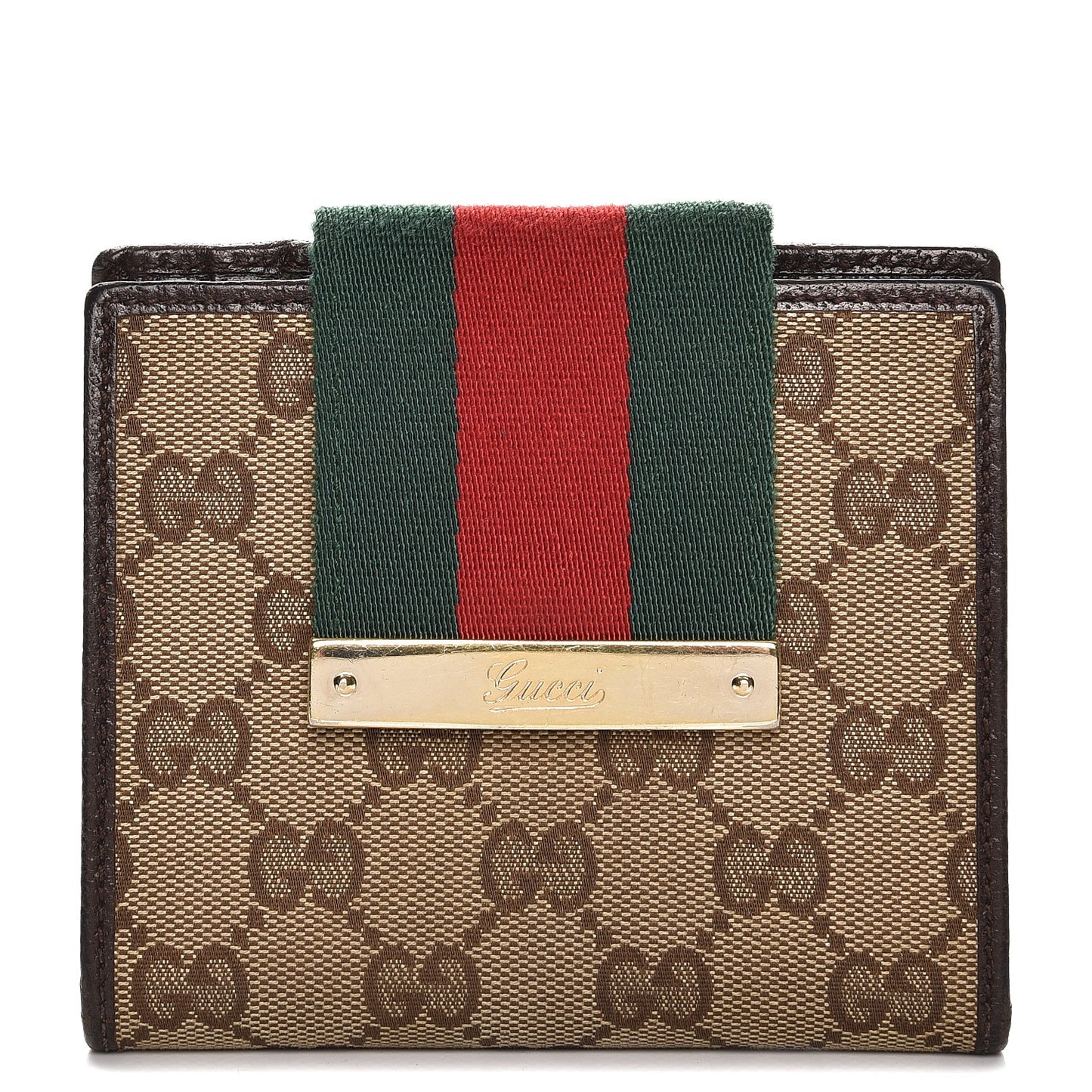 Monogram Ladies Web French Flap Wallet Dark Brown