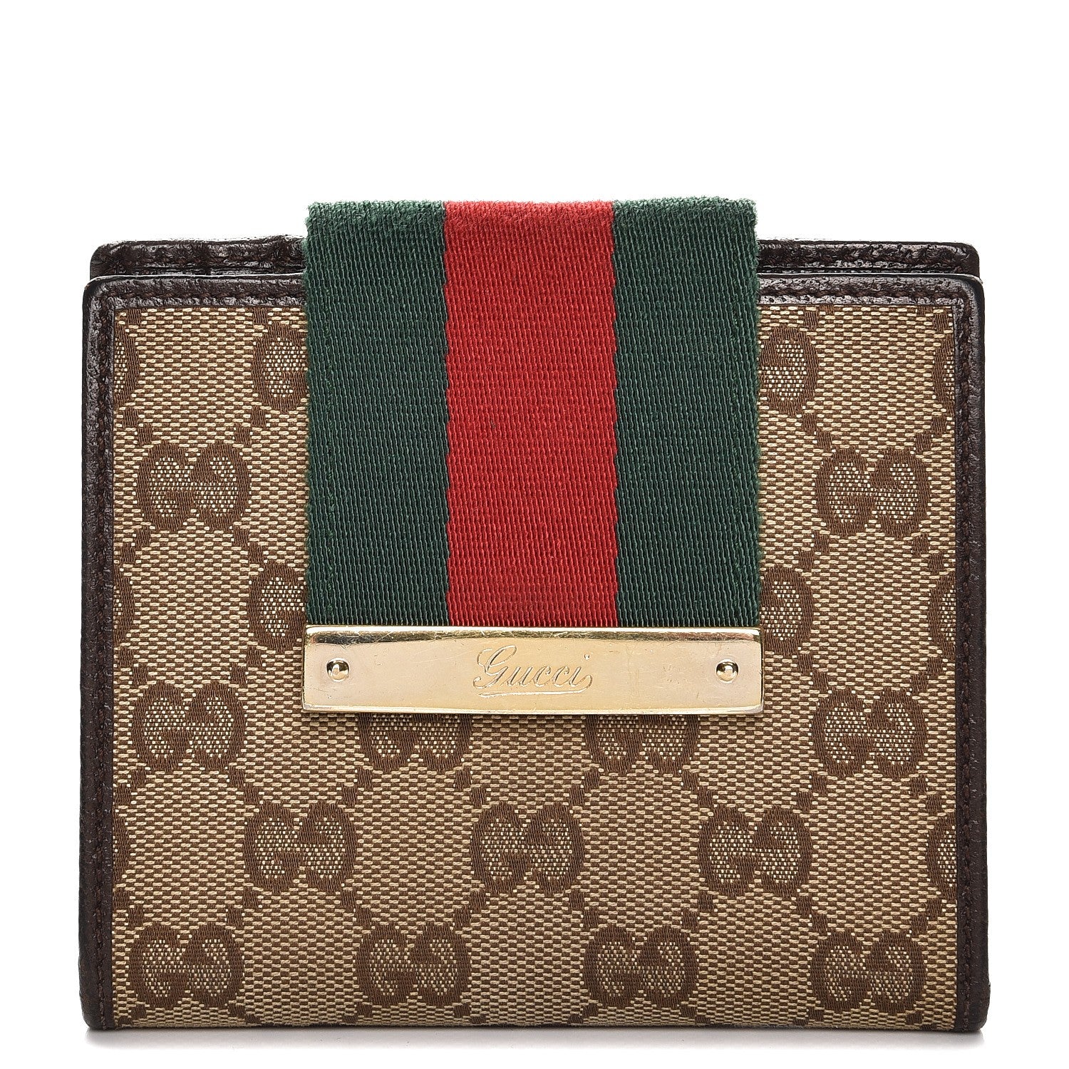 Gucci Monogram Ladies Web French Flap Wallet Dark Brown 1 of 7