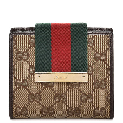 Gucci Monogram Ladies Web French Flap Wallet Dark Brown 1 of 7