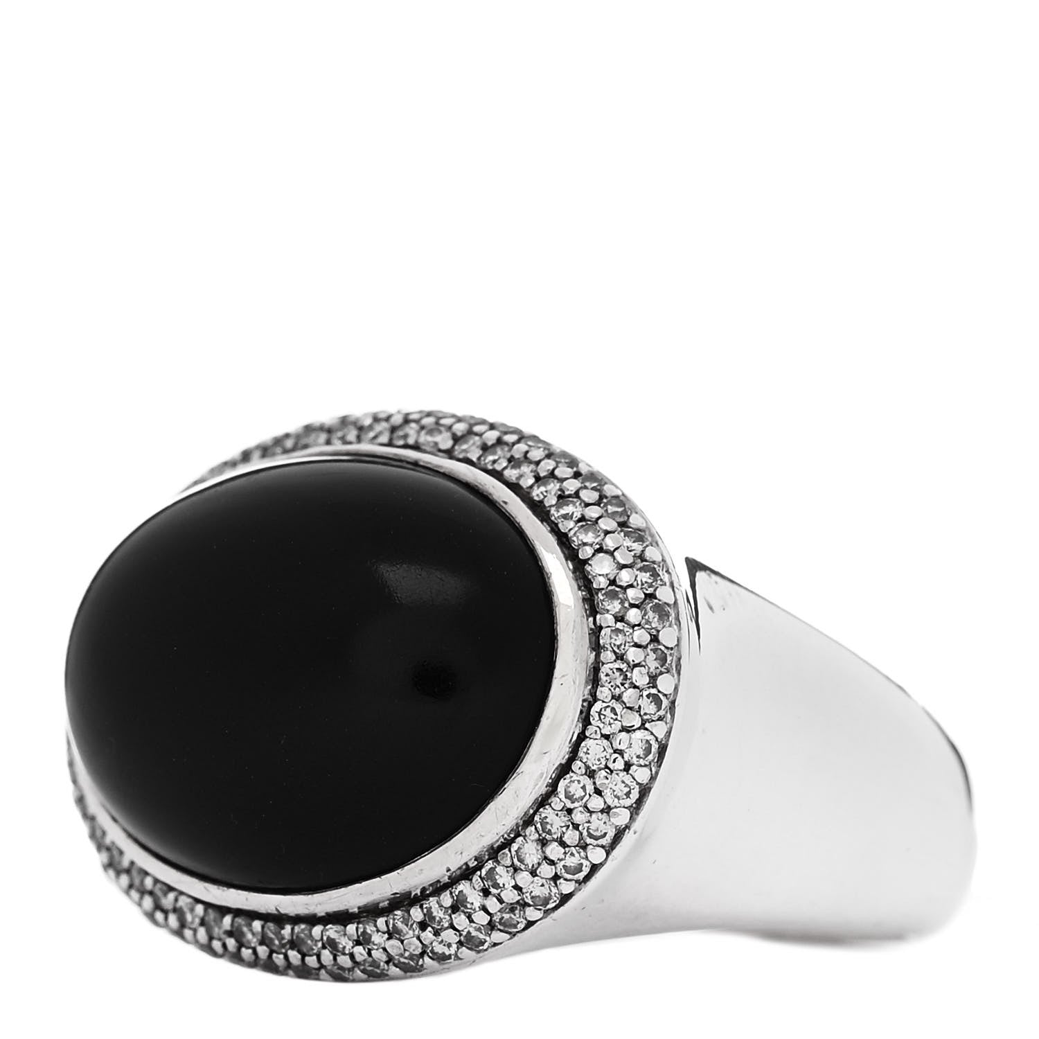 David Yurman Sterling Silver Diamond Black Onyx Signature Oval Ring 54 7 3 of 6