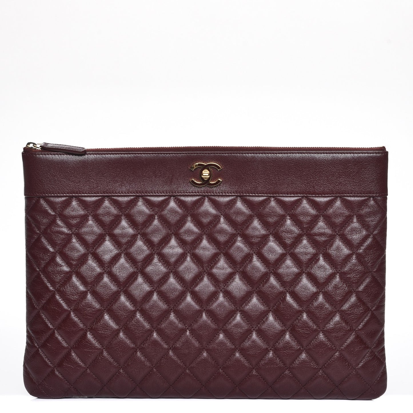 Sheepskin Quilted Large Cosmetic Case Burgundy
