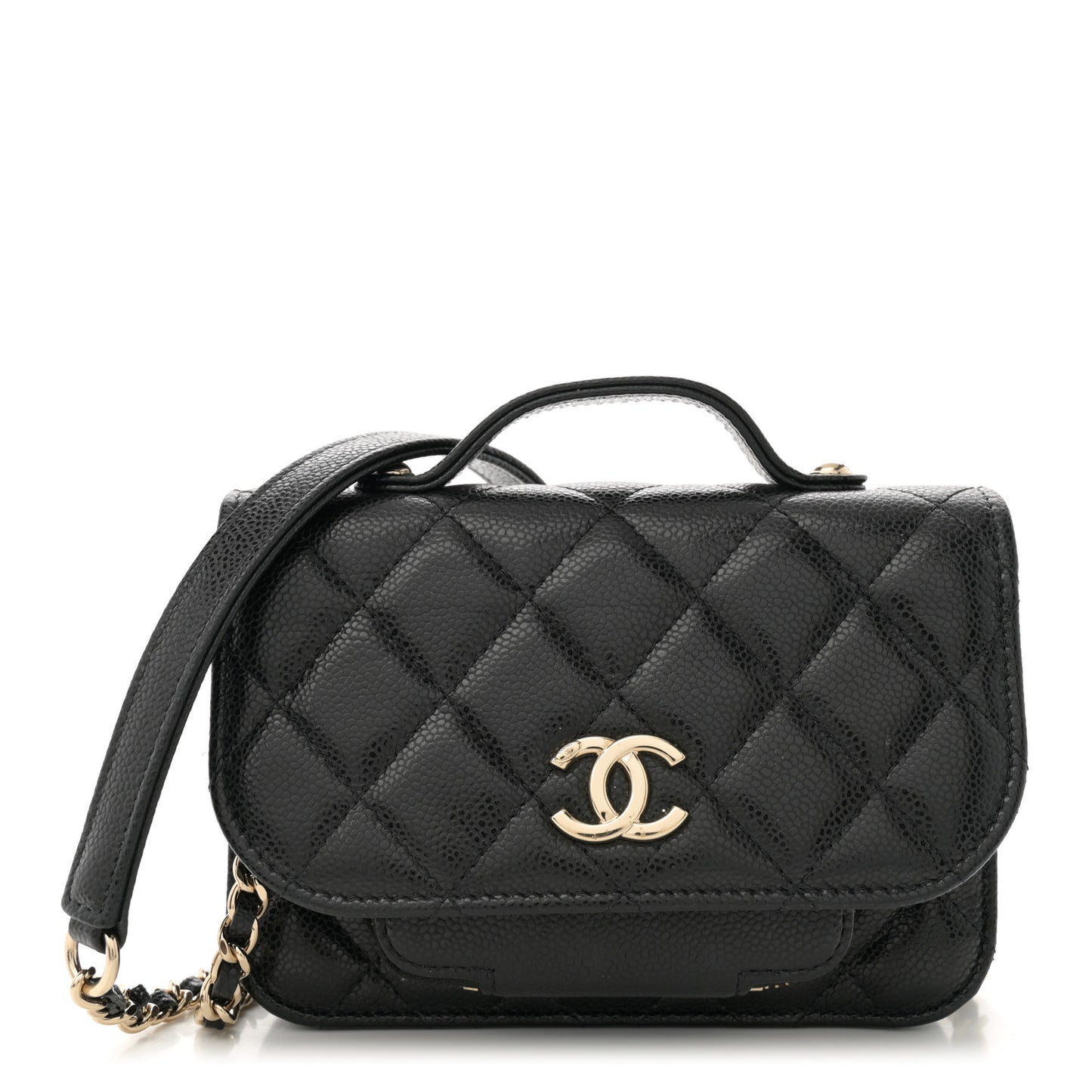 Caviar Quilted Business Affinity Clutch With Chain Black