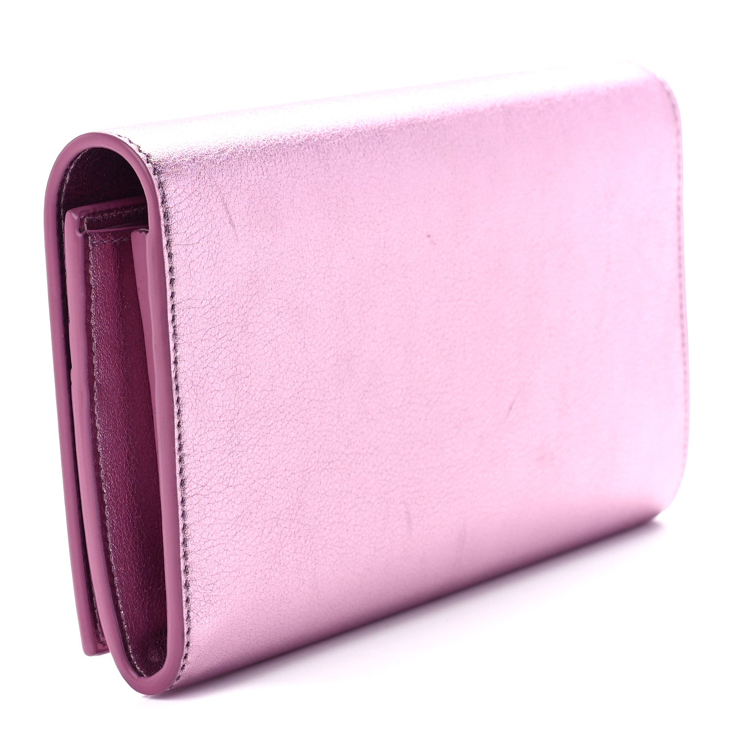 Saint Laurent Metallic Calfskin Classic Monogram Cassandre Wallet New Azalea 3 of 11
