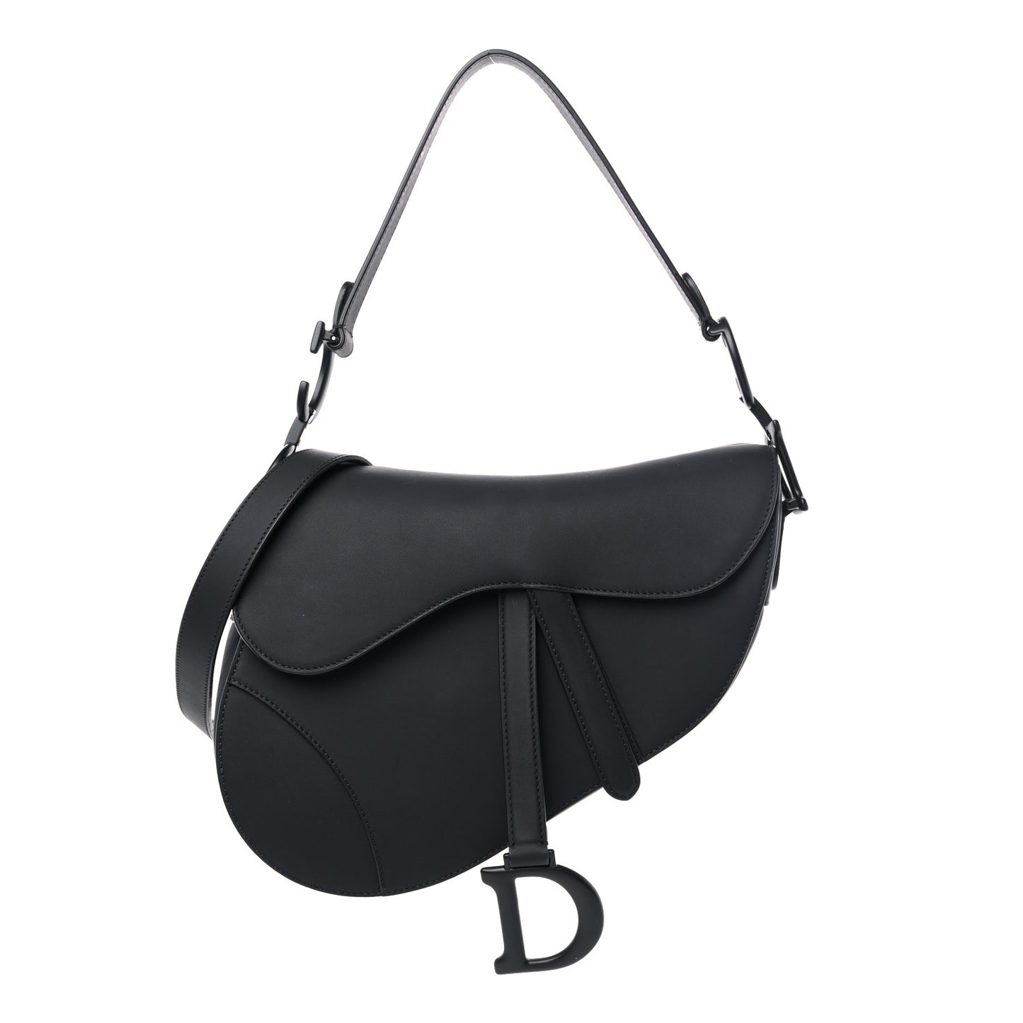 Ultra Matte Calfskin Saddle Bag With Strap Black