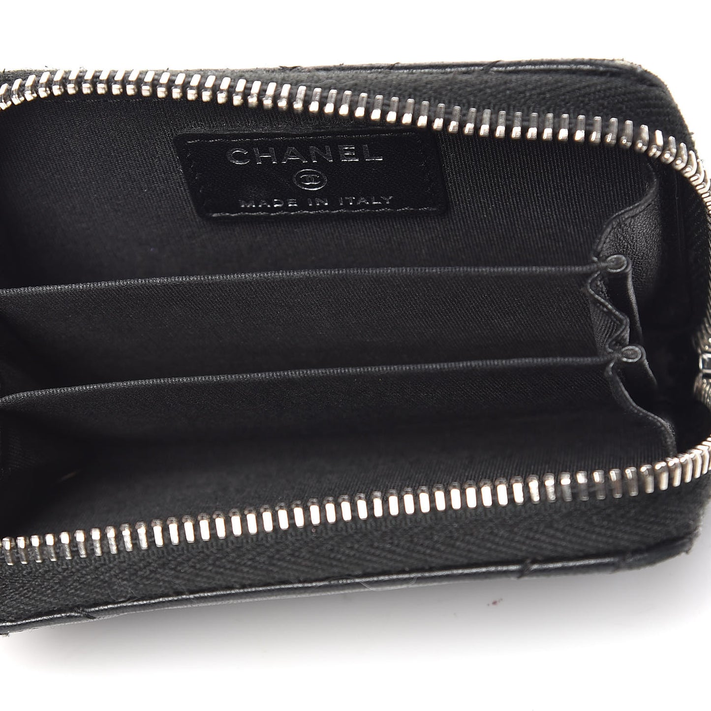 Lambskin Quilted Crossing Zip Around Coin Purse Black