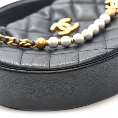 Chanel Grained Calfskin Quilted Pearl Pouch Hobo Black 8 of 9