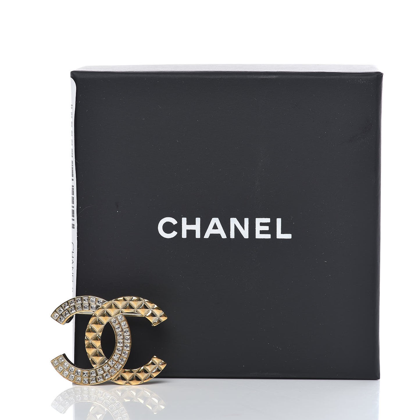 Baguette Crystal Quilted CC Brooch Gold