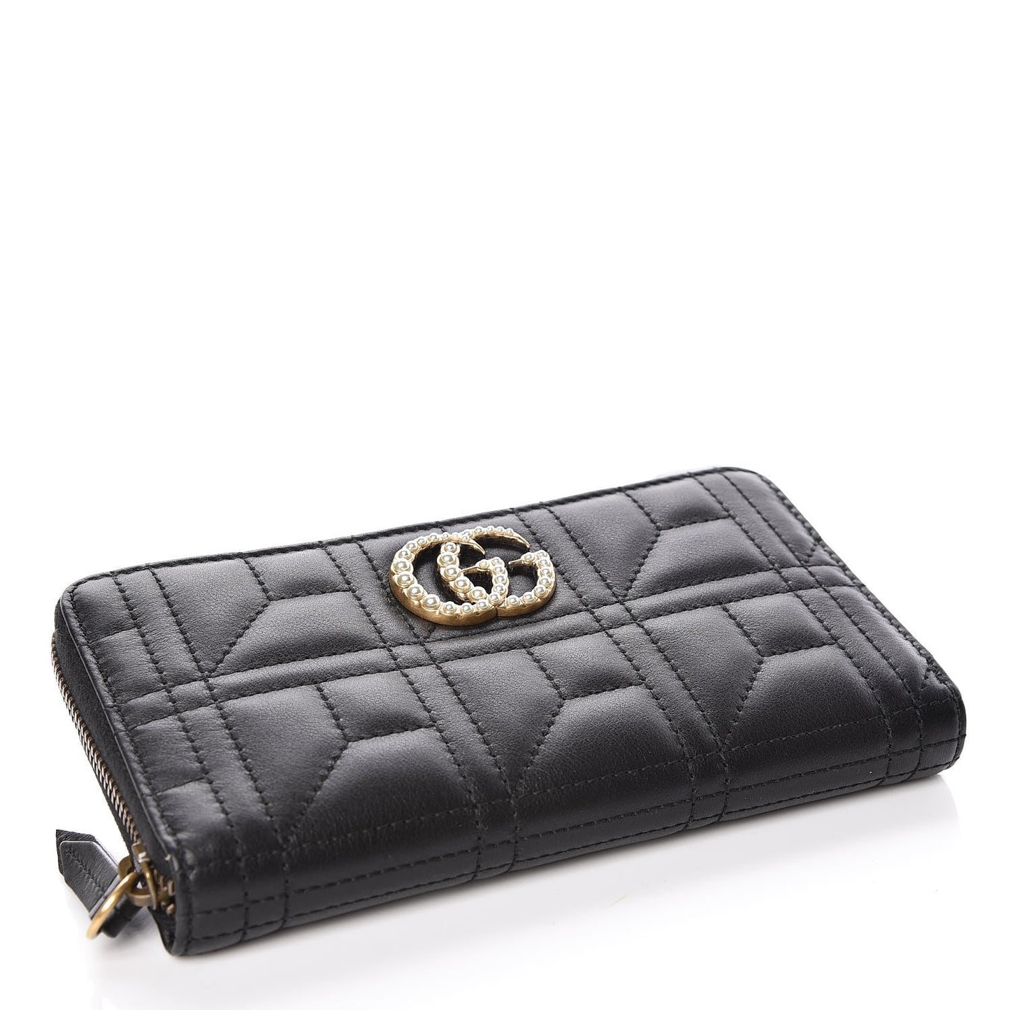 Calfskin Matelasse Pearly GG Marmont Zip Around Wallet Black