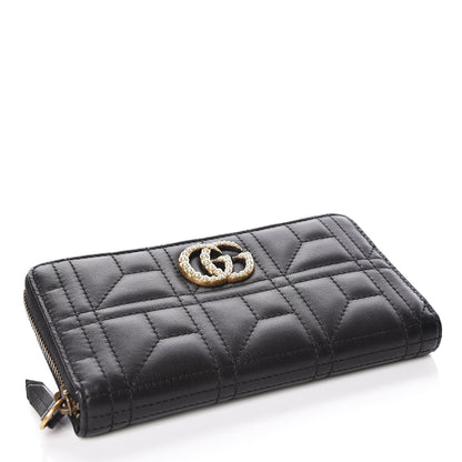 Gucci Calfskin Matelasse Pearly GG Marmont Zip Around Wallet Black 4 of 10