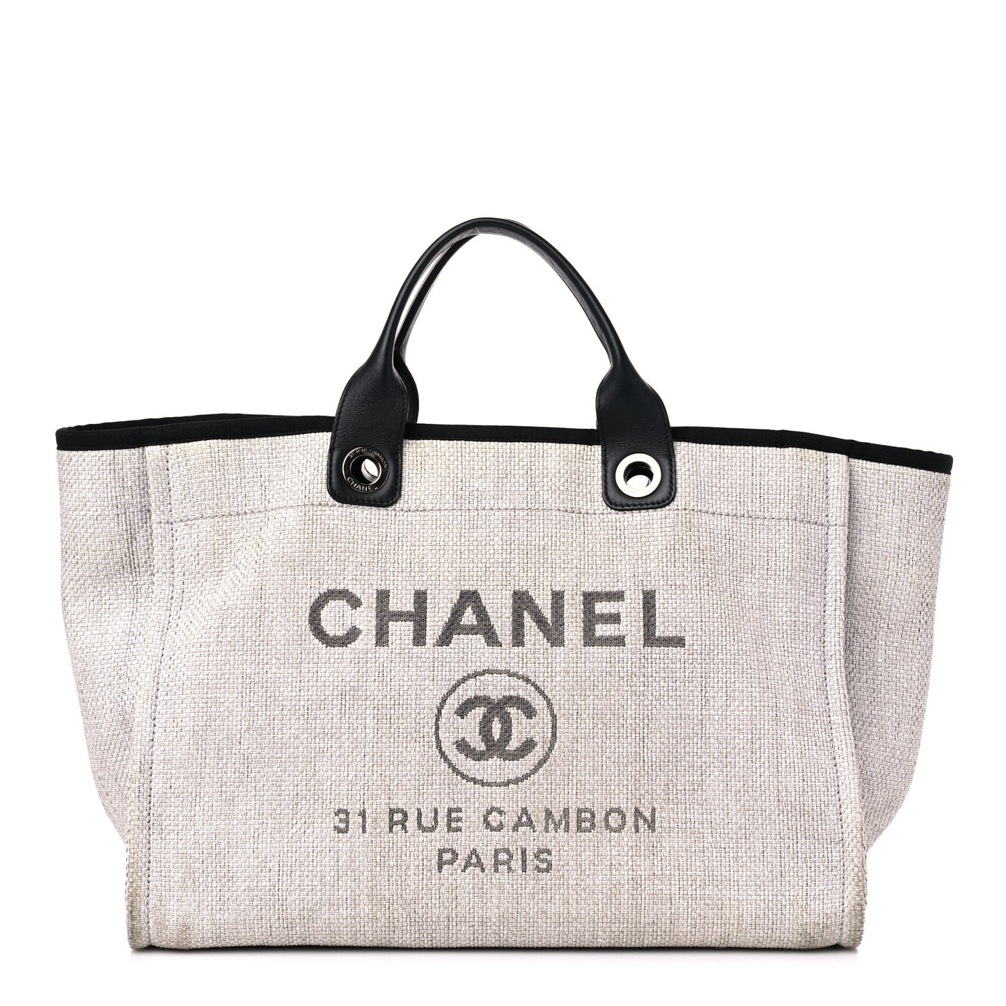 Woven Straw Raffia Medium Deauville Tote Grey