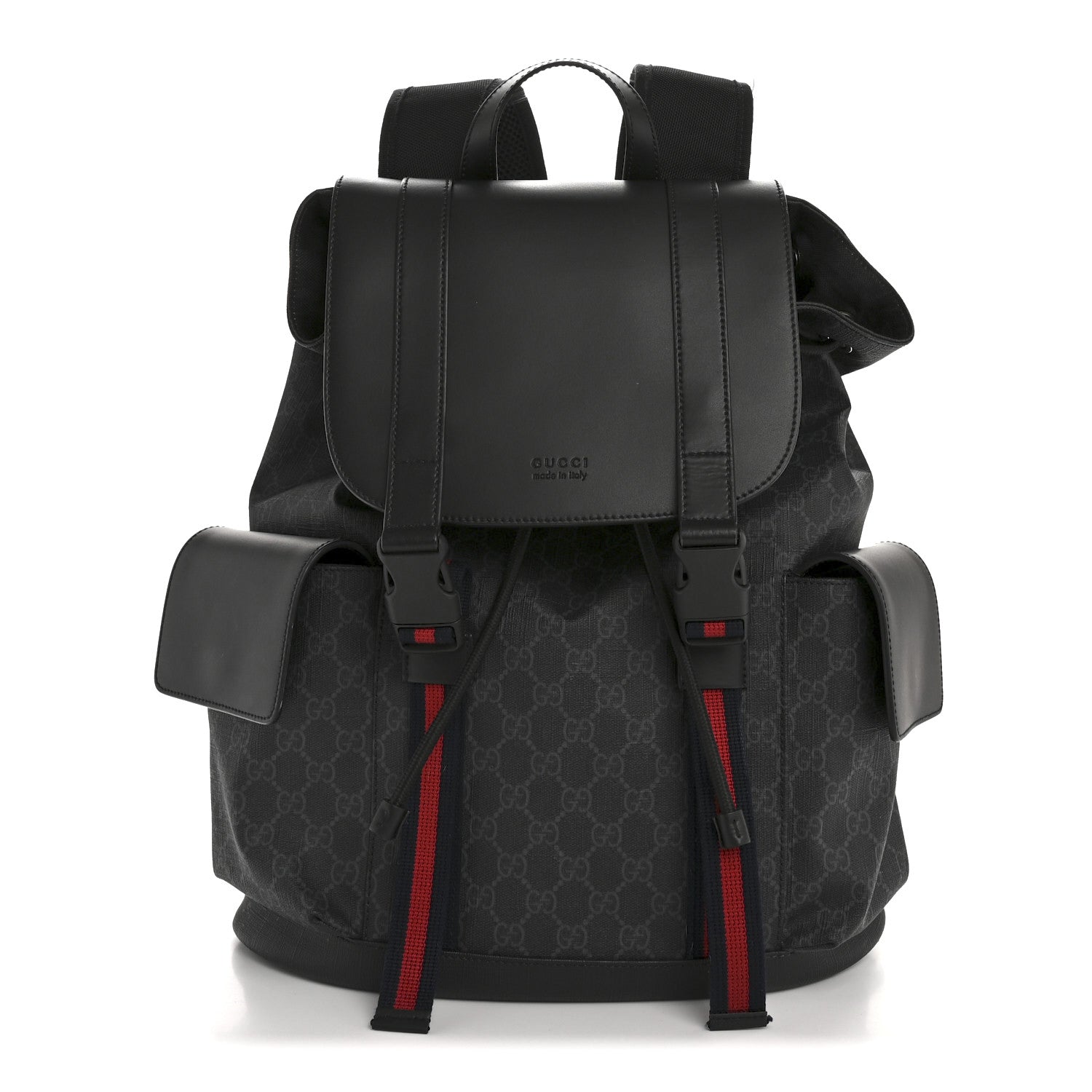 Gucci Soft GG Supreme Monogram Calfskin Web Double Buckle Backpack Black 1 of 15