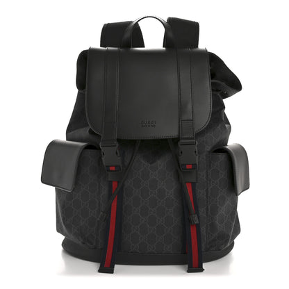 Gucci Soft GG Supreme Monogram Calfskin Web Double Buckle Backpack Black 1 of 15
