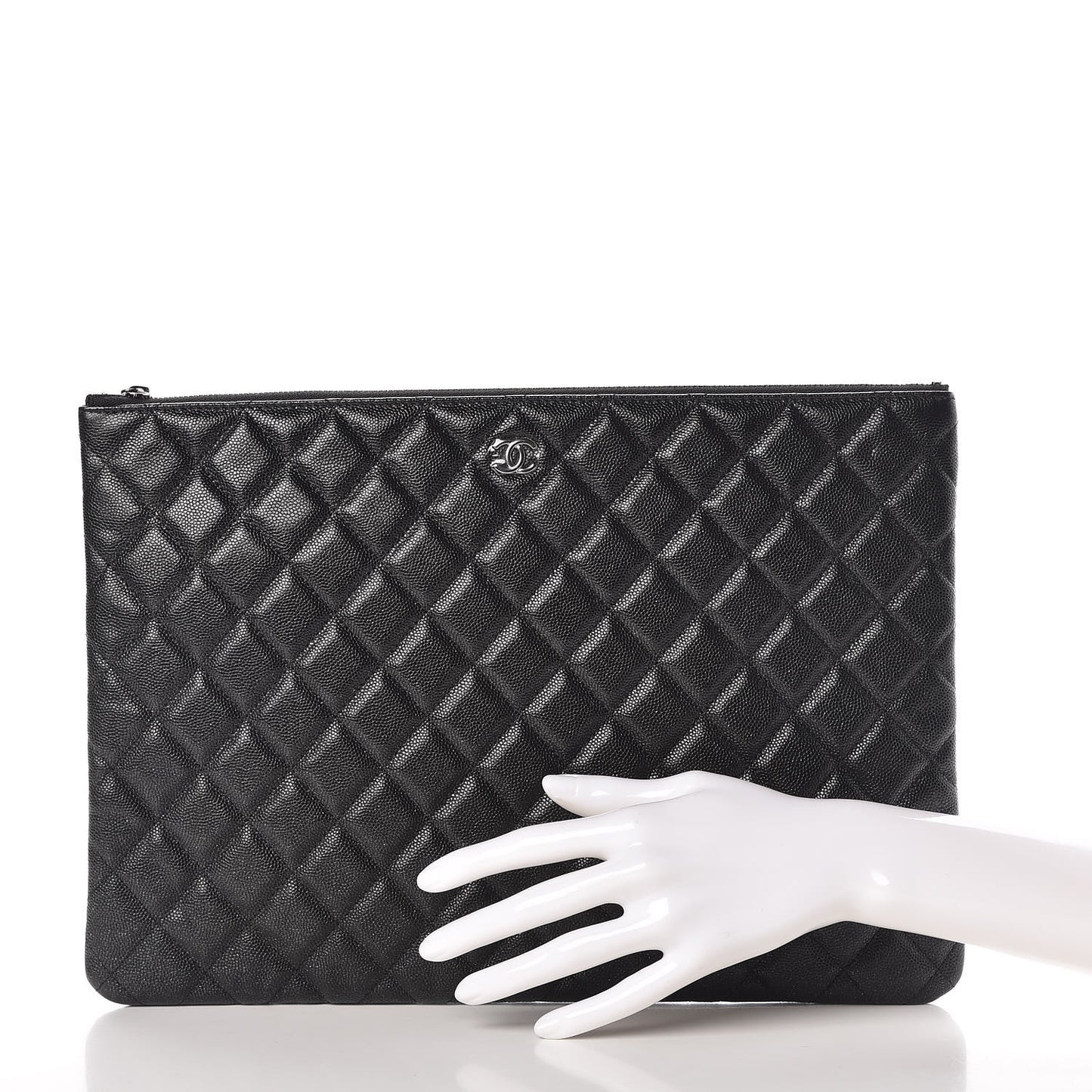 Iridescent Caviar Quilted Large Cosmetic Case Black