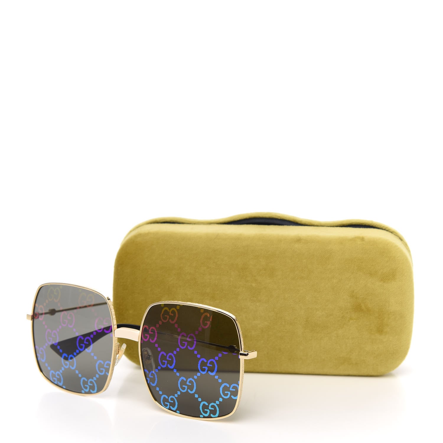 Gucci Metal Rectangular Frame Sunglasses GG0414S Gold Multicolor 8 of 8