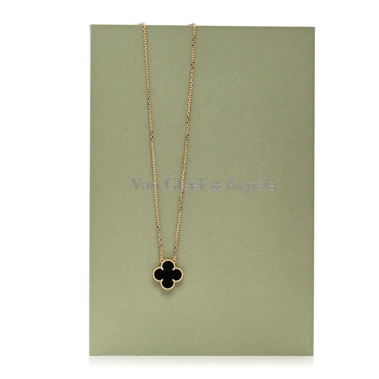 18K Yellow Gold Black Onyx Vintage Alhambra Pendant Necklace