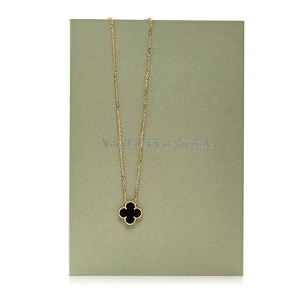 Van Cleef & Arpels 18K Yellow Gold Black Onyx Vintage Alhambra Pendant Necklace 5 of 5