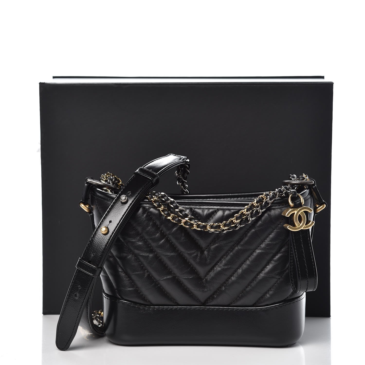 Chanel Aged Calfskin Chevron Quilted Small Gabrielle Hobo Black 8 of 8