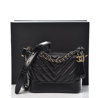Chanel Aged Calfskin Chevron Quilted Small Gabrielle Hobo Black 8 of 8