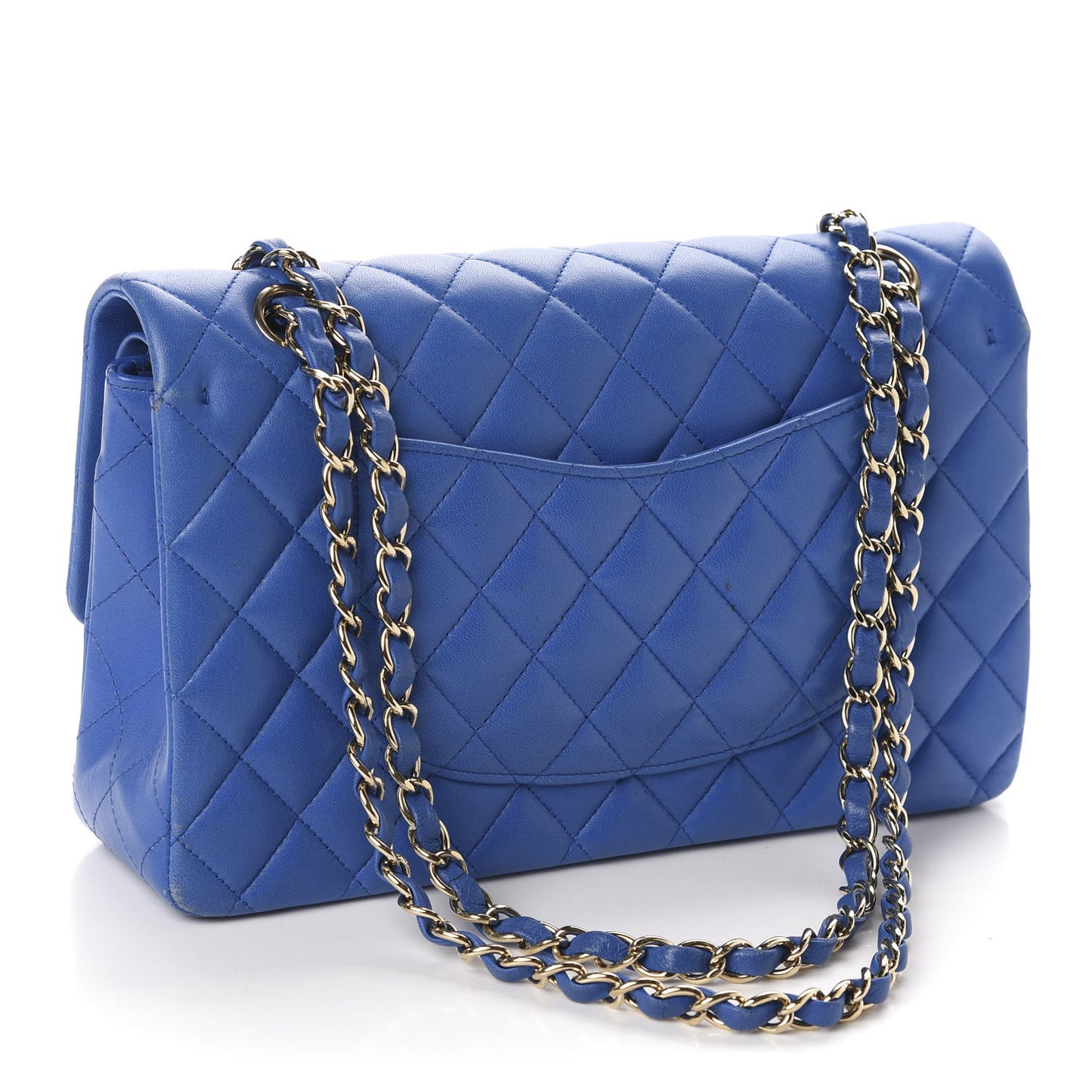 Lambskin Quilted Medium Double Flap Blue