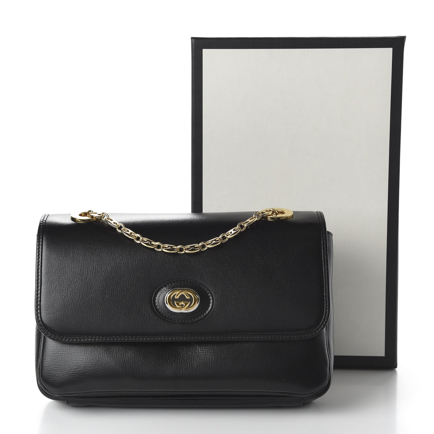 Azalea Calfskin Small Marina Chain Shoulder Bag Black