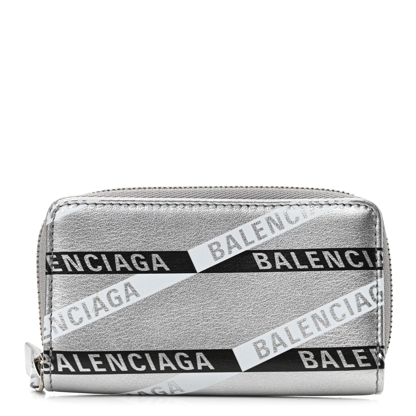 Metallic Calfskin Losange Monogram Everyday Zip Around Card Case Silver Black White