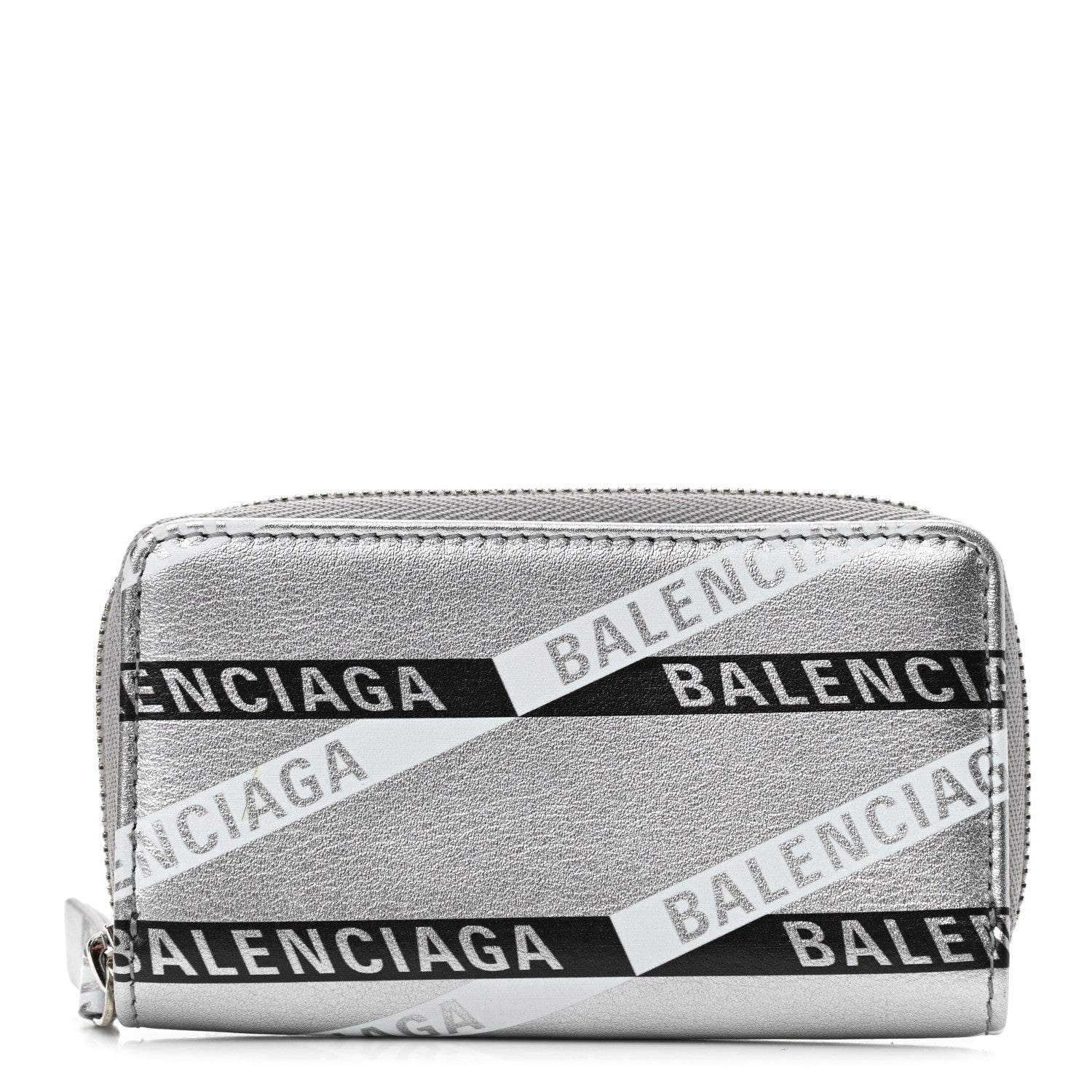 Balenciaga Metallic Calfskin Losange Monogram Everyday Zip Around Card Case Silver Black White 1 of 8