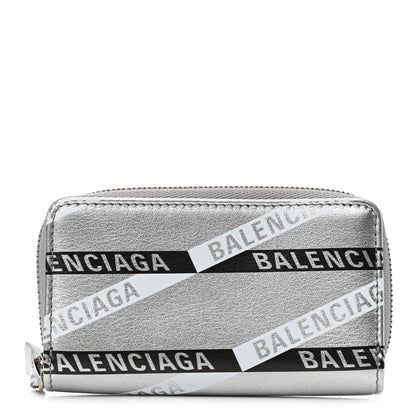Balenciaga Metallic Calfskin Losange Monogram Everyday Zip Around Card Case Silver Black White 1 of 8