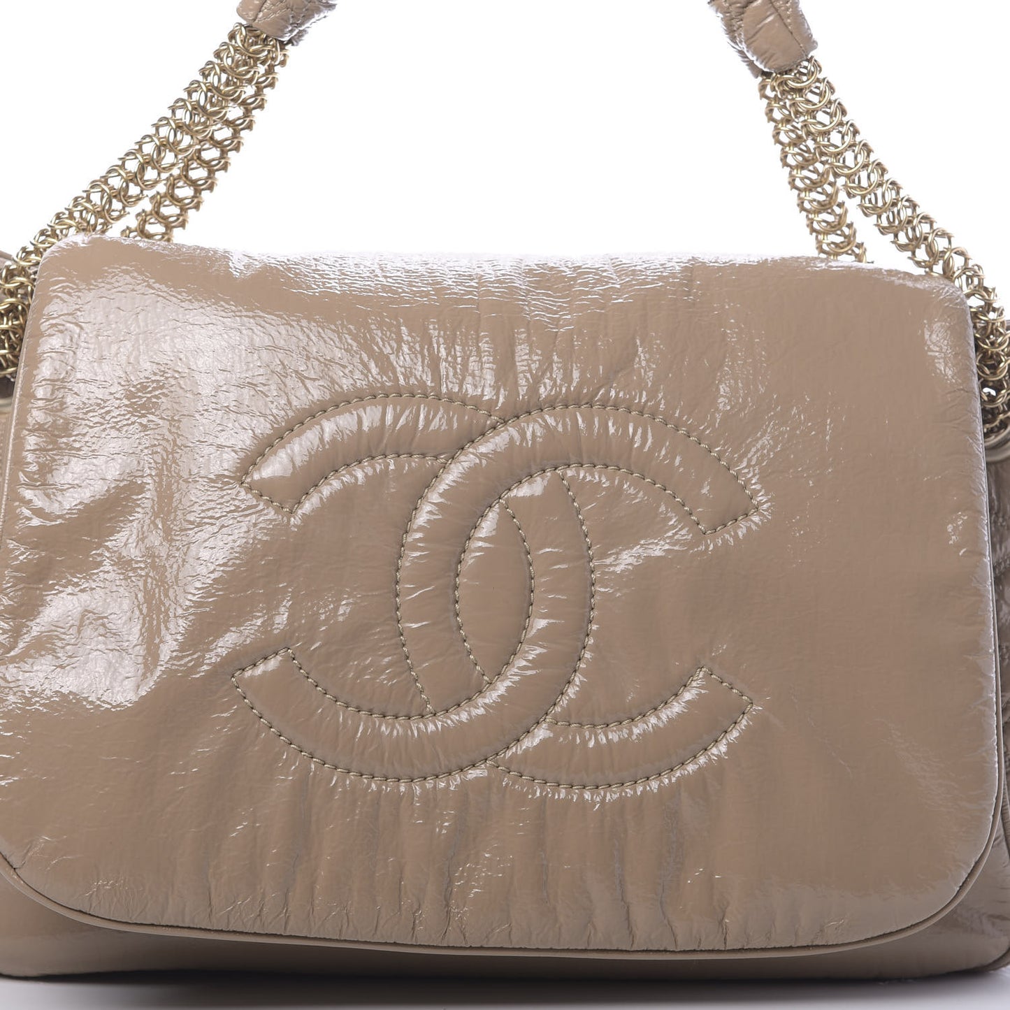 Vinyl Rodeo Accordion Flap Bag Beige